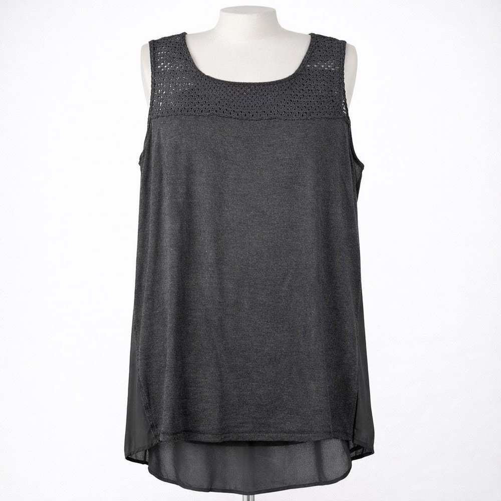 Roz Ali Whimsigoth Crochet Chiffon Tank Sz 3X Black Dark Romantic Indie Festival